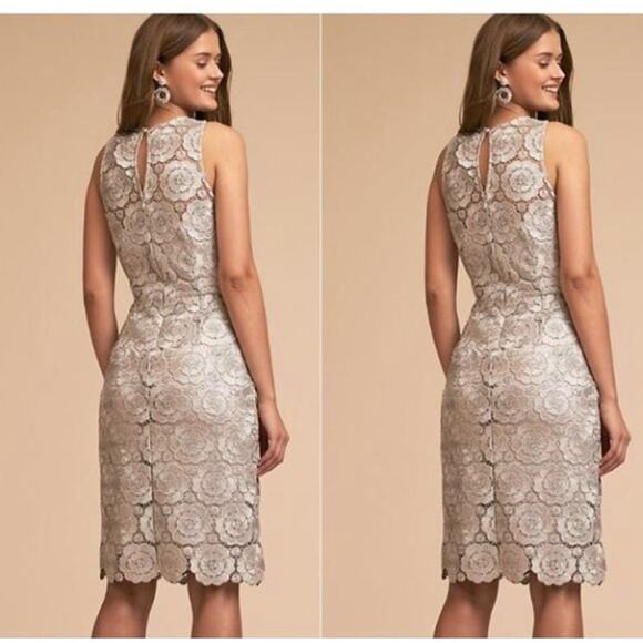 BHLDN x ANTHROPOLOGIE Emmeline Lace Dress Silver Metallic Sz 10 {QQ12} - Picture 2 of 6